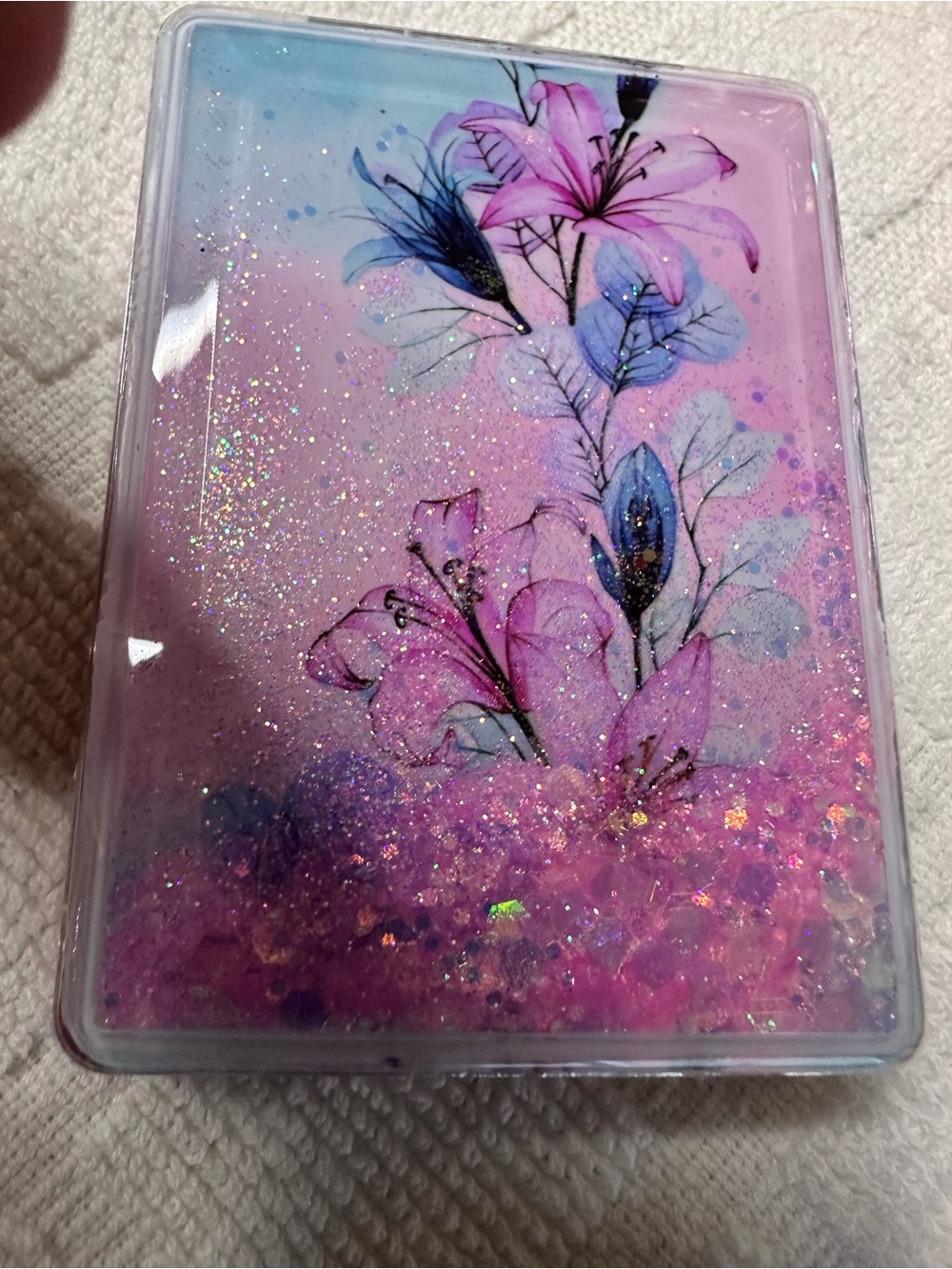 Pink & Blue Glitter Floral Decorative Case